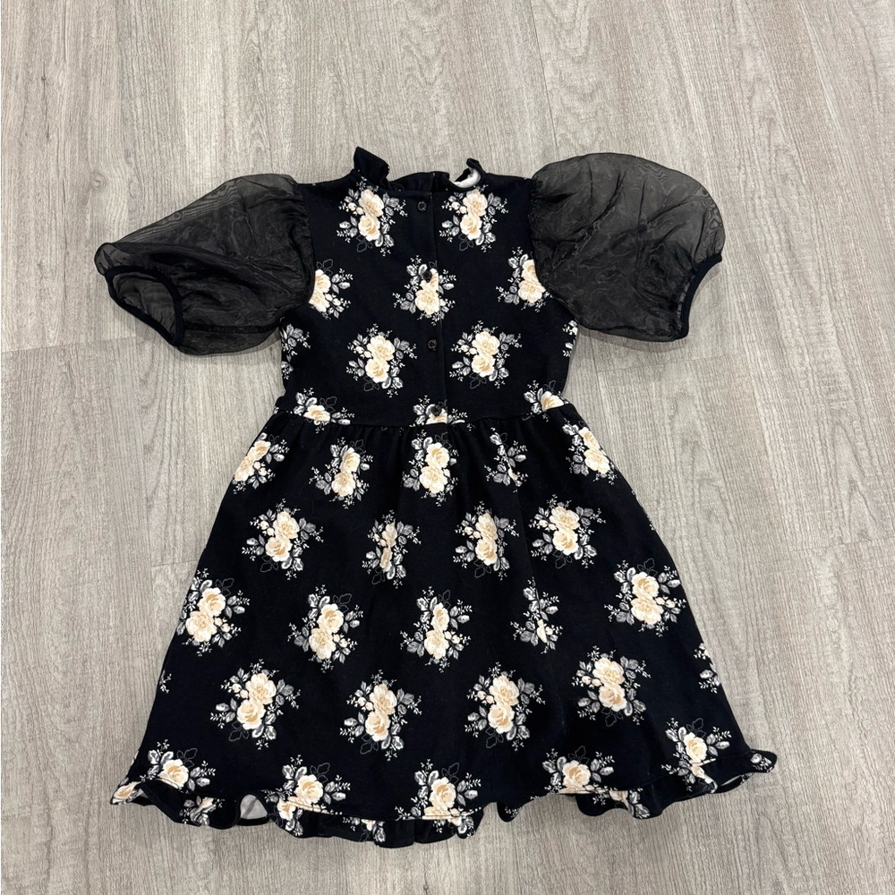 Janie and Jack Black Kids Dress with Puff Sleeves, size 7